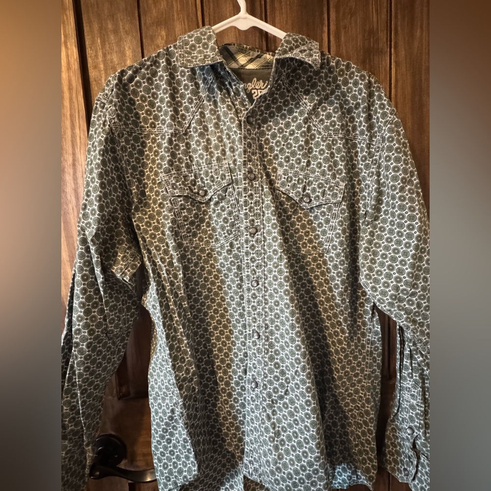 Wrangler Twenty X  Pearl Snap Mens Large Green Medallions
